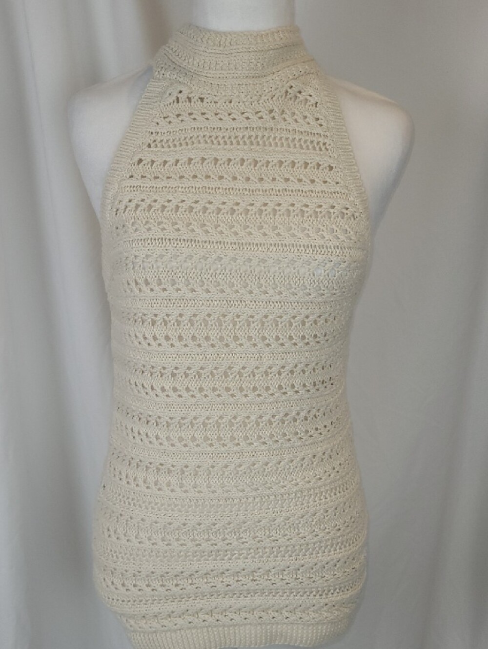 Banana Republic Cream Crochet Knit Halter Neck Top Small NWOT